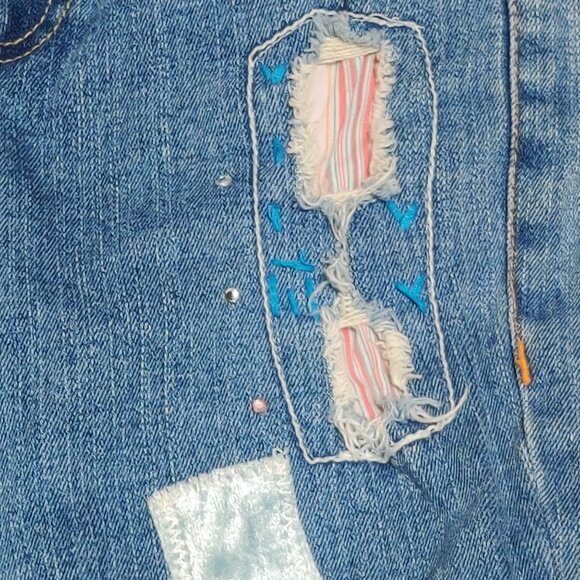 Mary Kate Ashley 12 Big Girls Vintage Y2K Patchwork Distressed Flare Jeans Denim - Picture 5 of 7